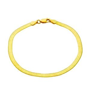 💎 Women's 7" Primavera 24k Gold Over Sterling Silver Herringbone Chain Bracelet